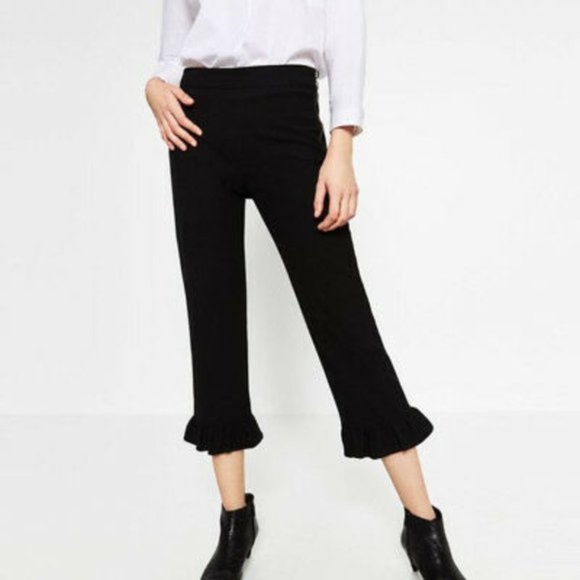 NWT Zara ruffle black cropped Capri pants - Picture 1 of 2